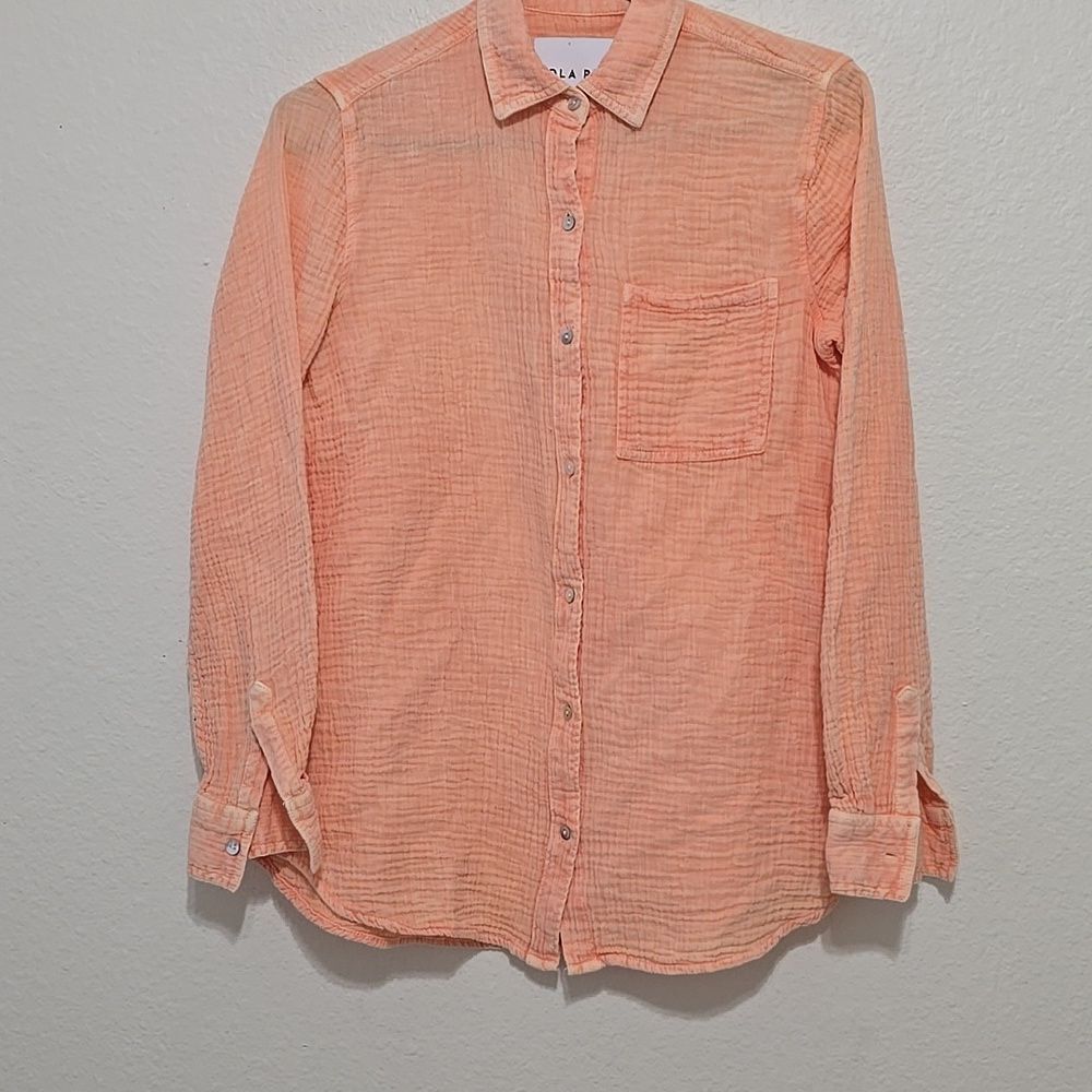 Lola Rivers Gauze Short Sleeve Burton Down Shirt Orange Size Small‎